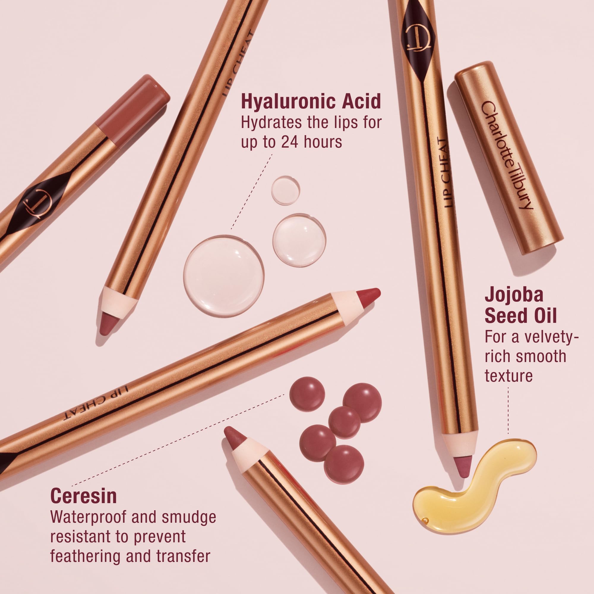 Charlotte Tilbury Lip Cheat outlines lips with a precise contour for definition.