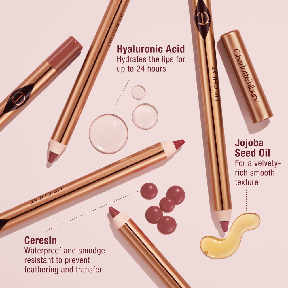 Charlotte Tilbury Lip Cheat outlines lips with a precise contour for definition.