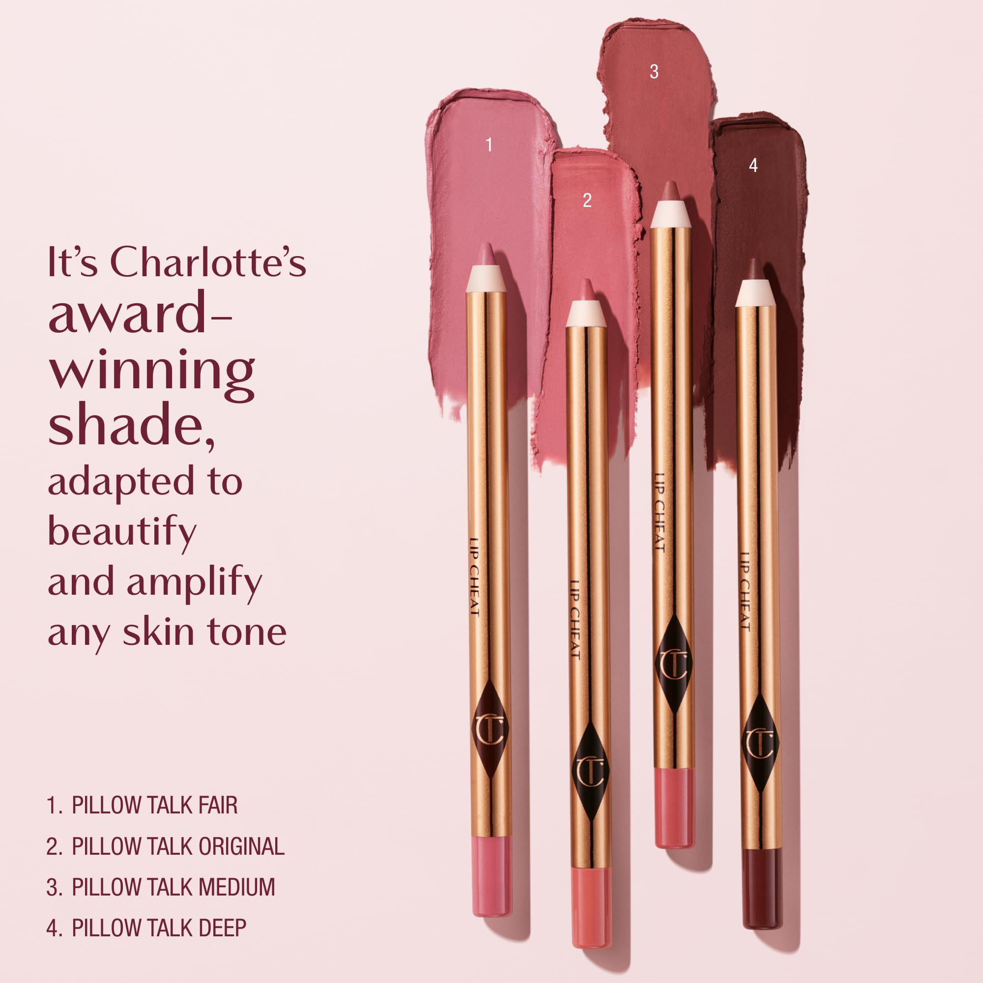 Charlotte Tilbury Lip Cheat Pillow Talk shade complements many lip tones for versatility.