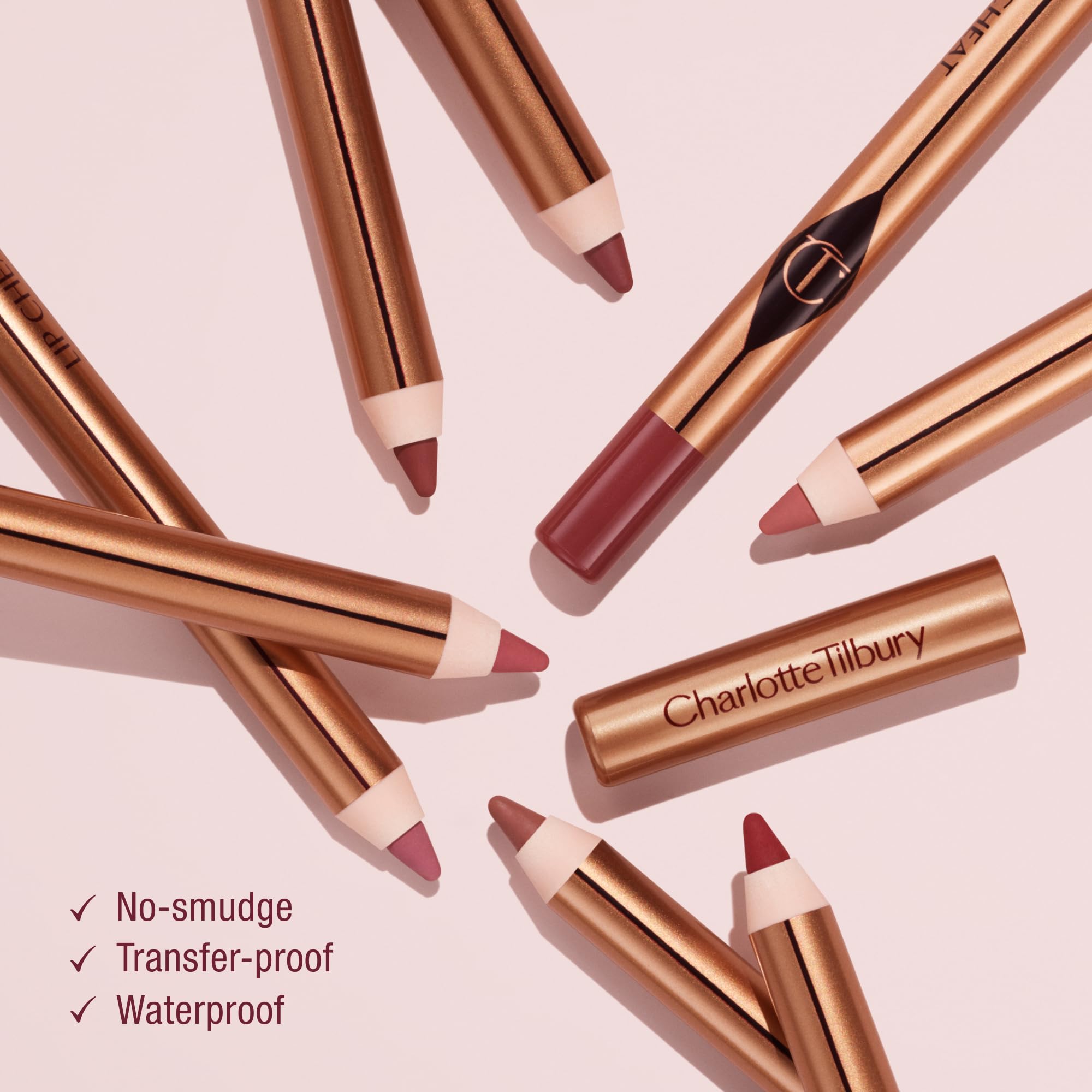 Charlotte Tilbury Lip Cheat smudge-proof texture defines lips without feathering on busy days.