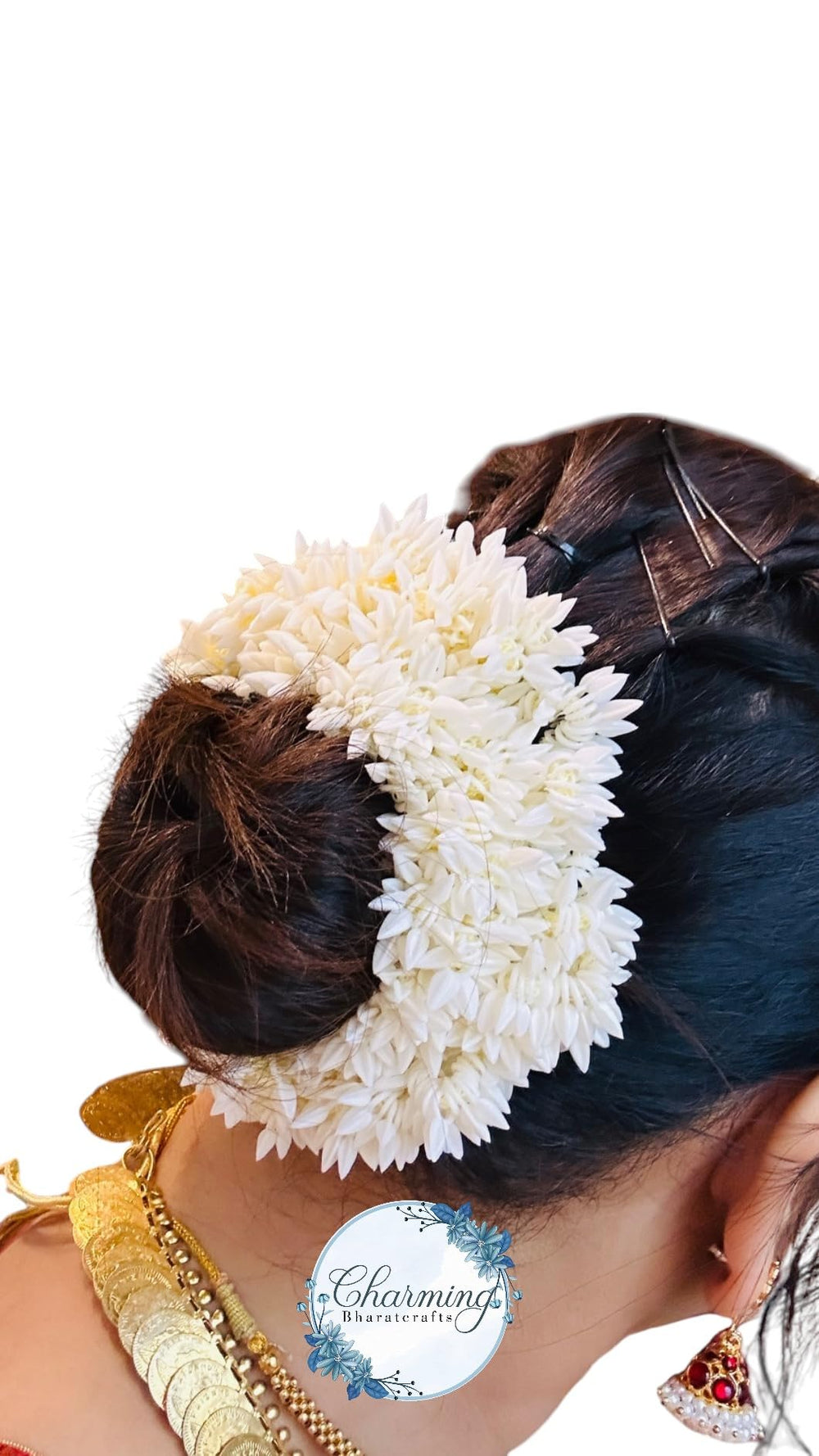 CHARMING BHARATCRAFTS paquete dos gajras blanco, acabado floral para bodas.
