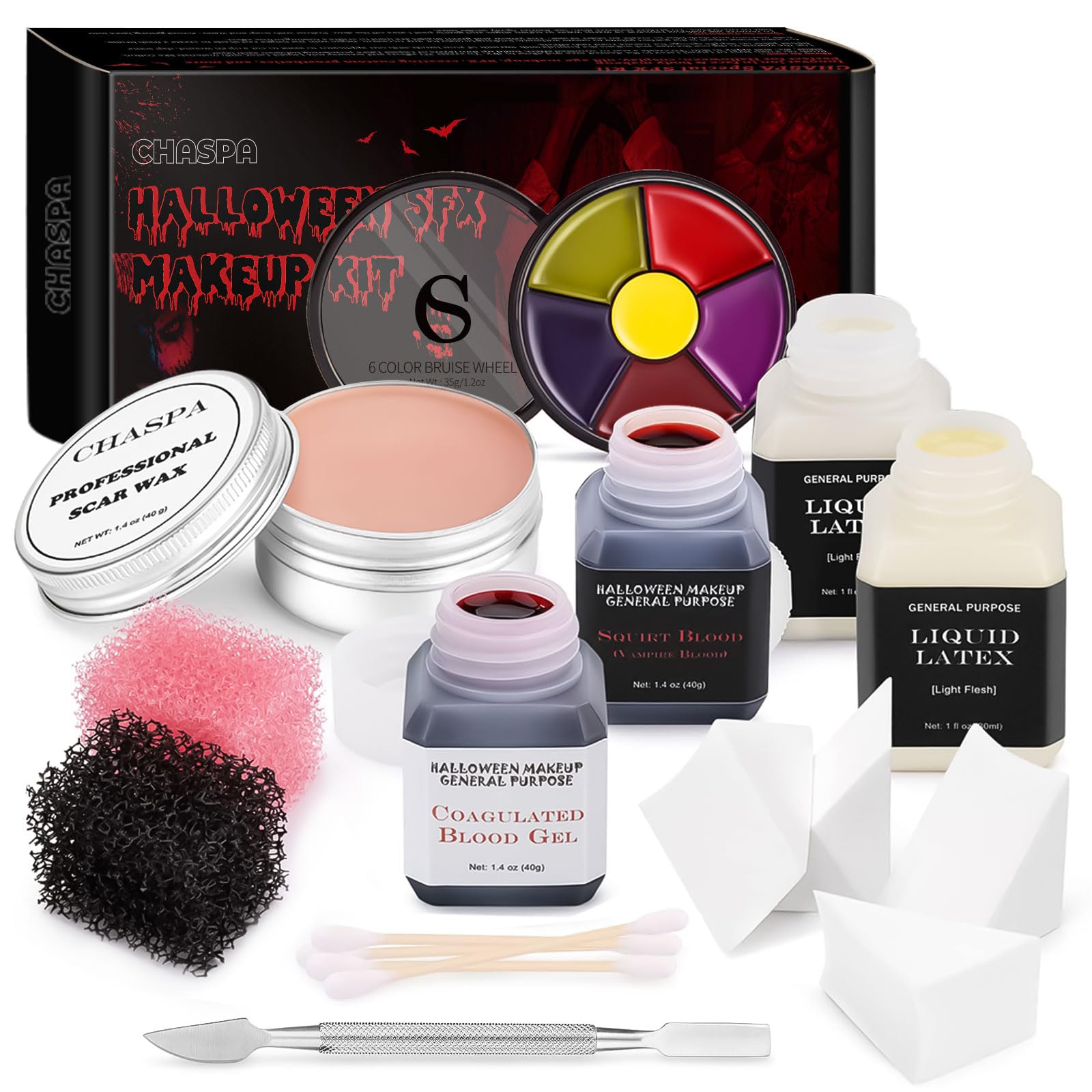 CHASPA Kit SFX Látex: efecto realista para cortes y quemaduras en Halloween