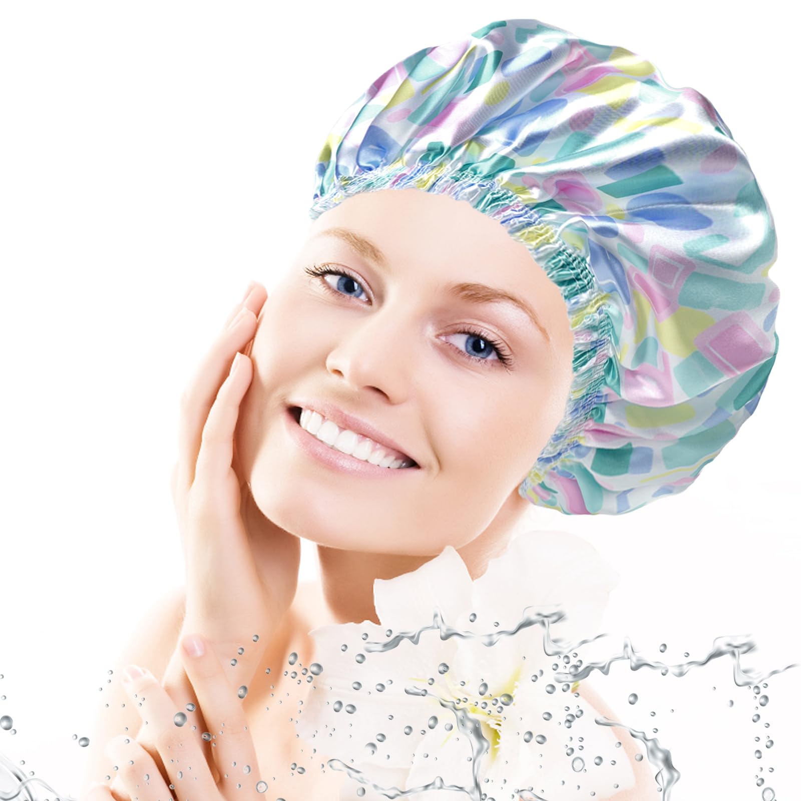 CHFONG gorro de ducha con estampado rosa; evita salpicaduras y mantiene el cabello seco