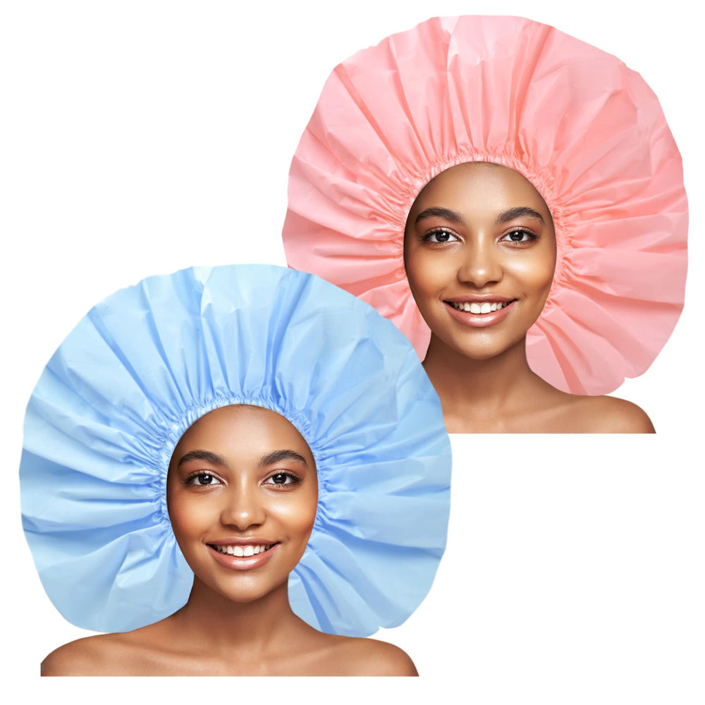 Gorro de ducha CHFONG jumbo en rosa y azul bloquea el agua para cabello largo