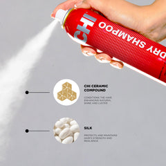 CHI Dry Shampoo rociado en raíces para un aspecto limpio y fresco.