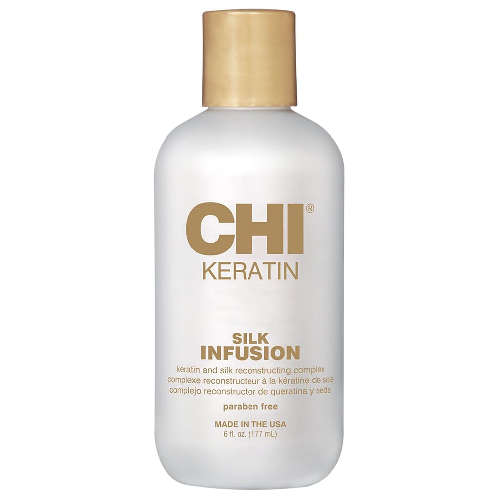 CHI Keratin Silk Infusion, botella en primer plano para cabello dañado y suave