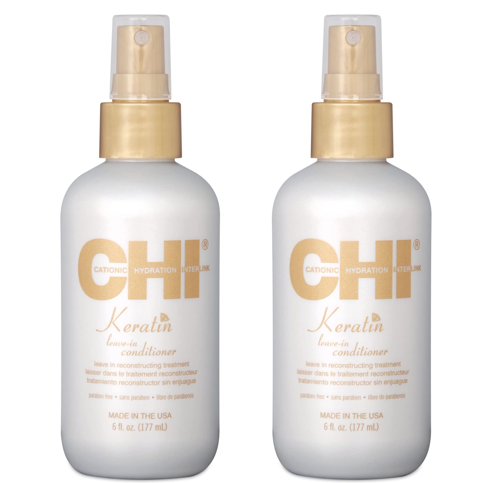 Acondicionador CHI Keratin sin enjuague, botella frontal, aporta suavidad y manejabilidad.