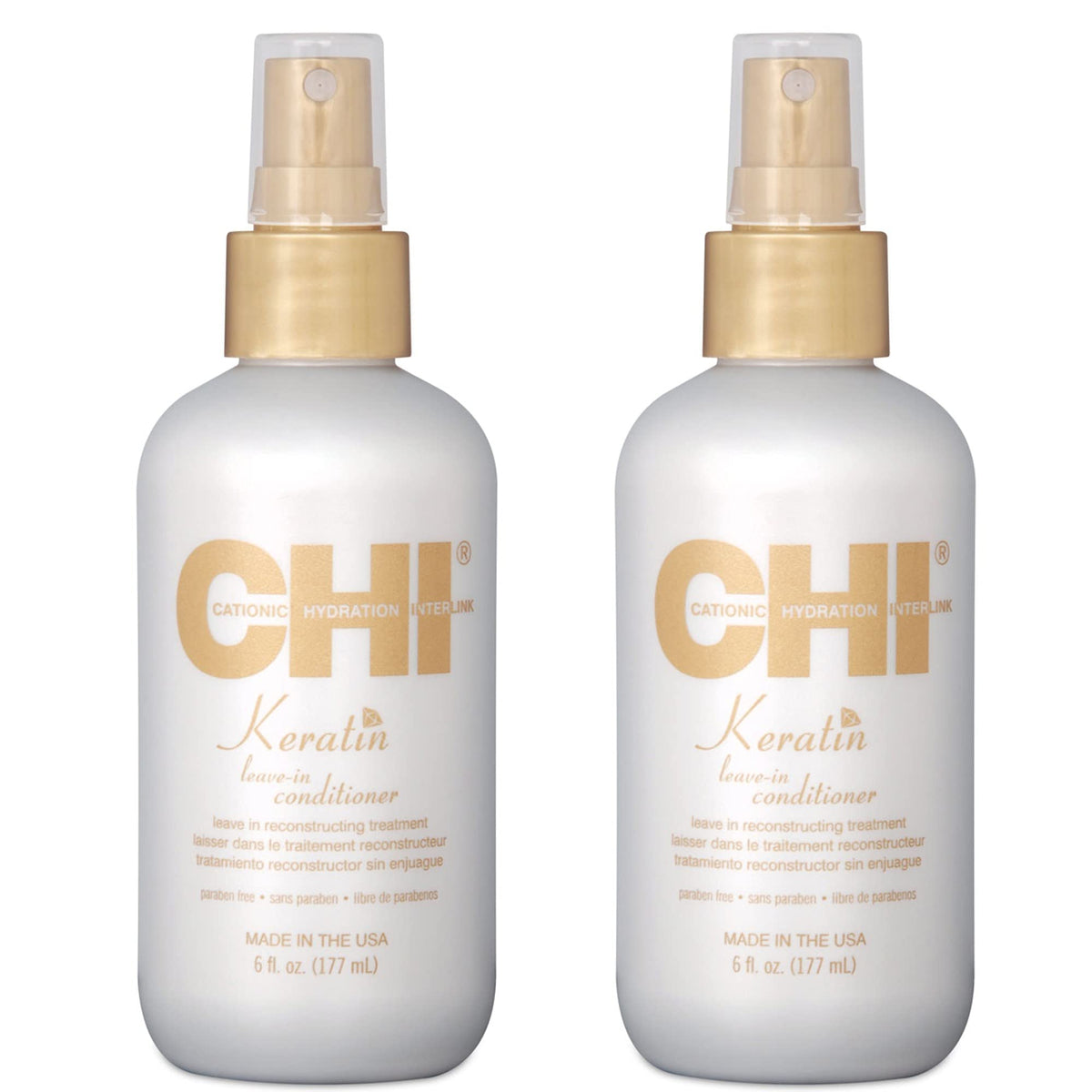 Acondicionador CHI Keratin sin enjuague, botella frontal, aporta suavidad y manejabilidad.