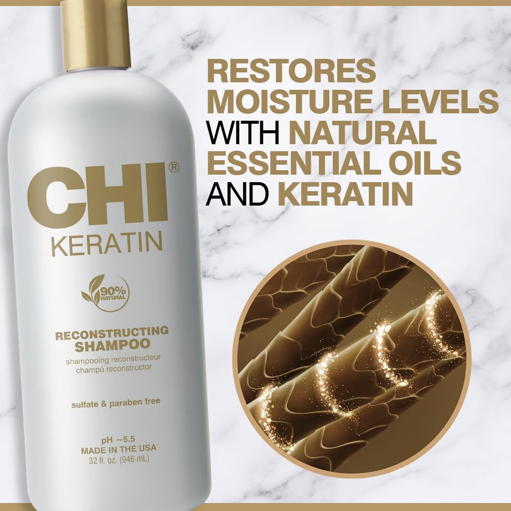 CHI Champú reconstruido de keratina, textura cremosa y espuma suave para uso diario