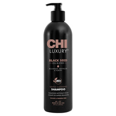 CHI Aceite de Semilla Negra, botella frontal para experiencia de lavado lujosa.