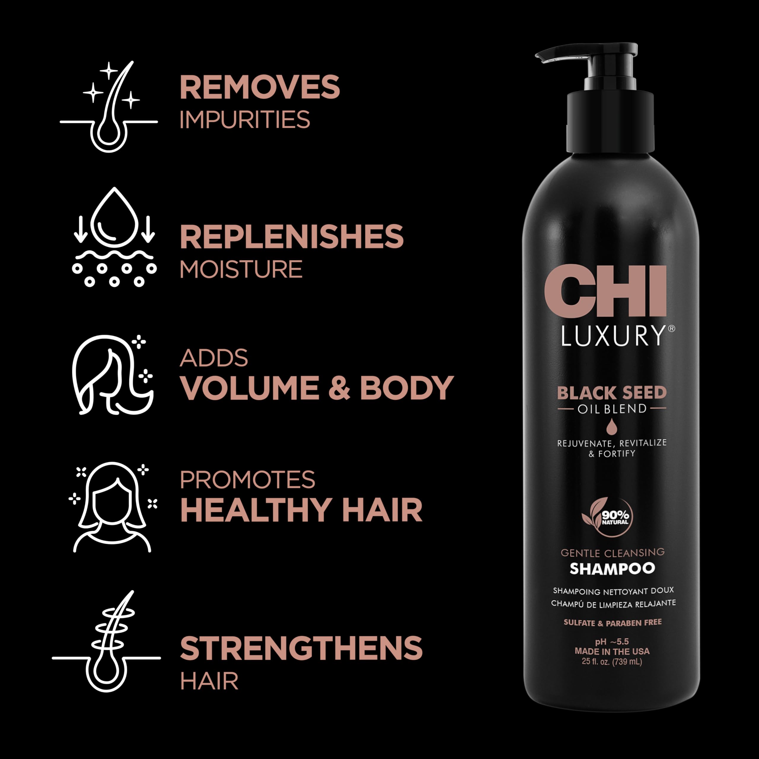 CHI Espuma lujosa que deja cabello limpio y sedoso.