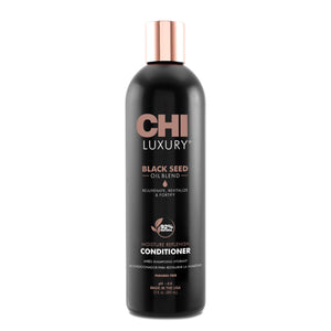CHI Luxury Black Seed Oil, bote-vertido, muestra vertido del acondicionador para hidratación