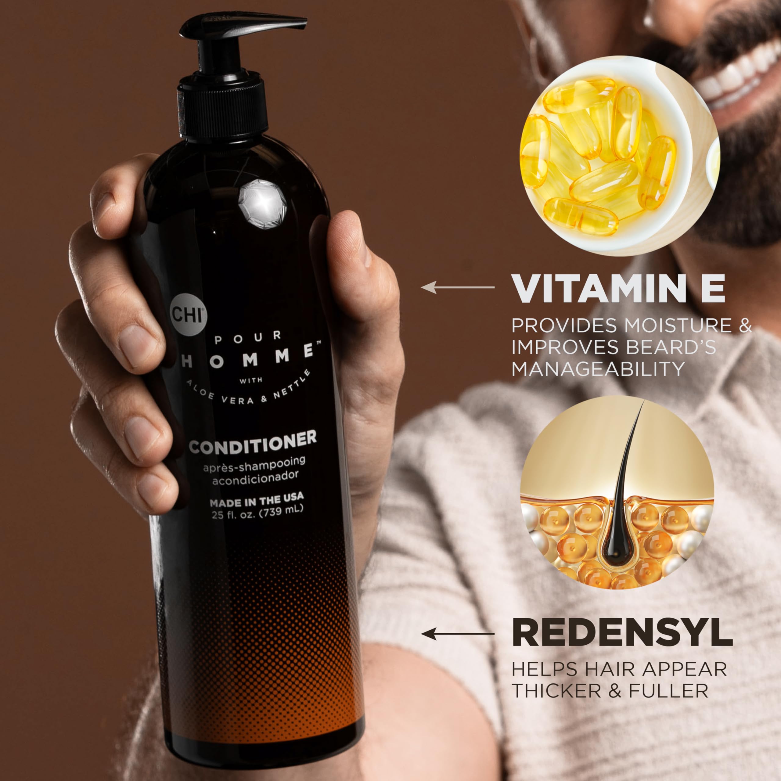 CHI Pour Homme: cabello suave y brillante tras cada uso.