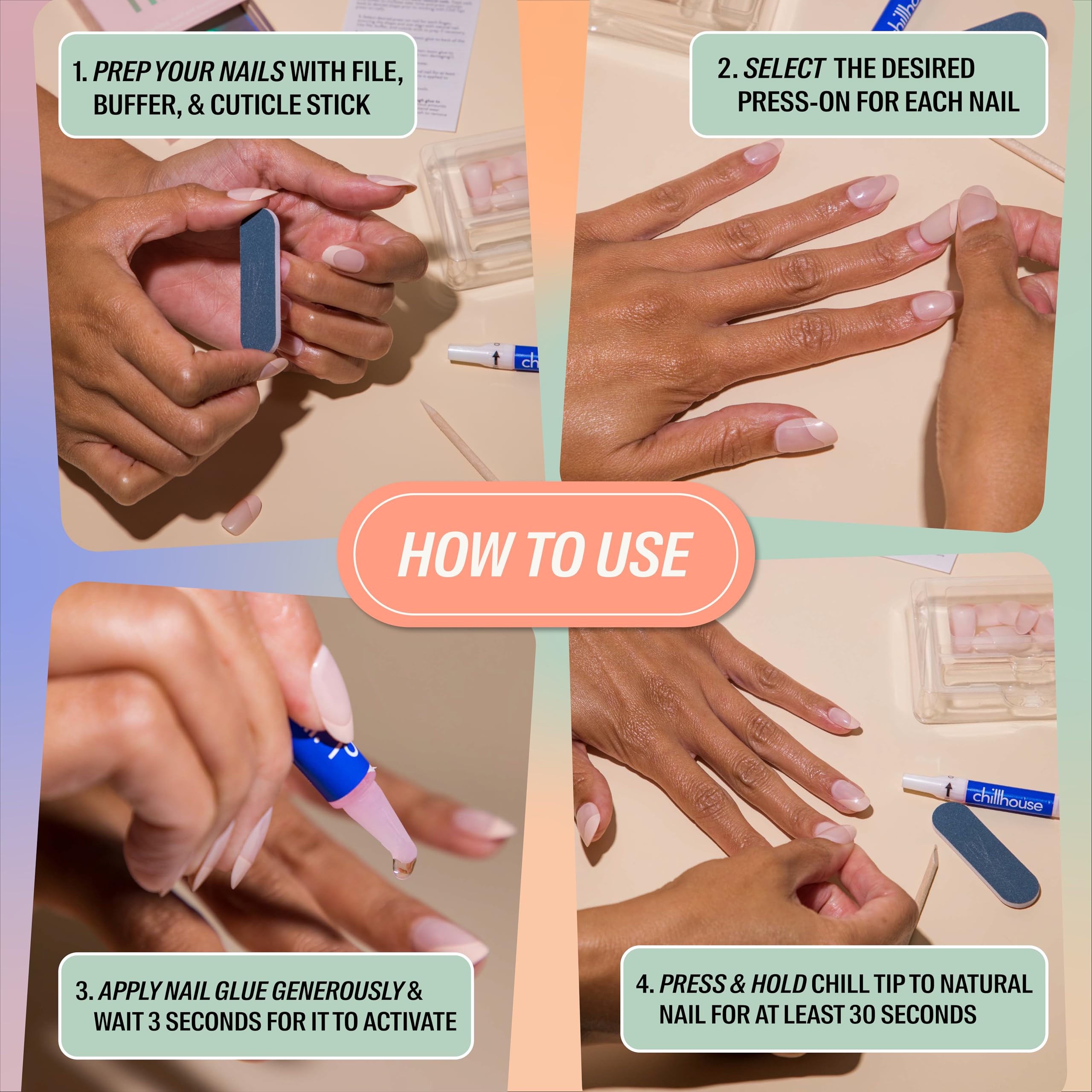Formas de uñas ovaladas, cuadradas y francesas de Chillhouse