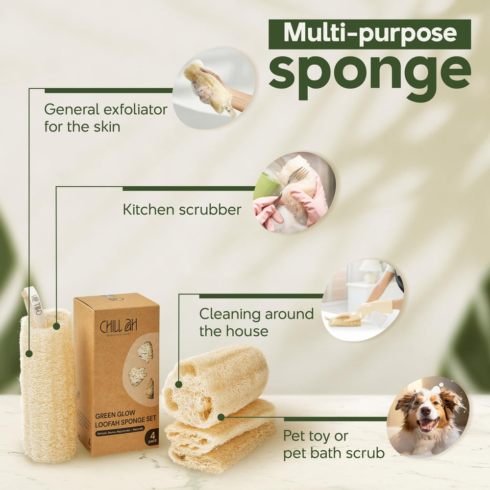 Chill Ah esponja lufa hecha en Vietnam, aporta textura agradable para exfoliar.
