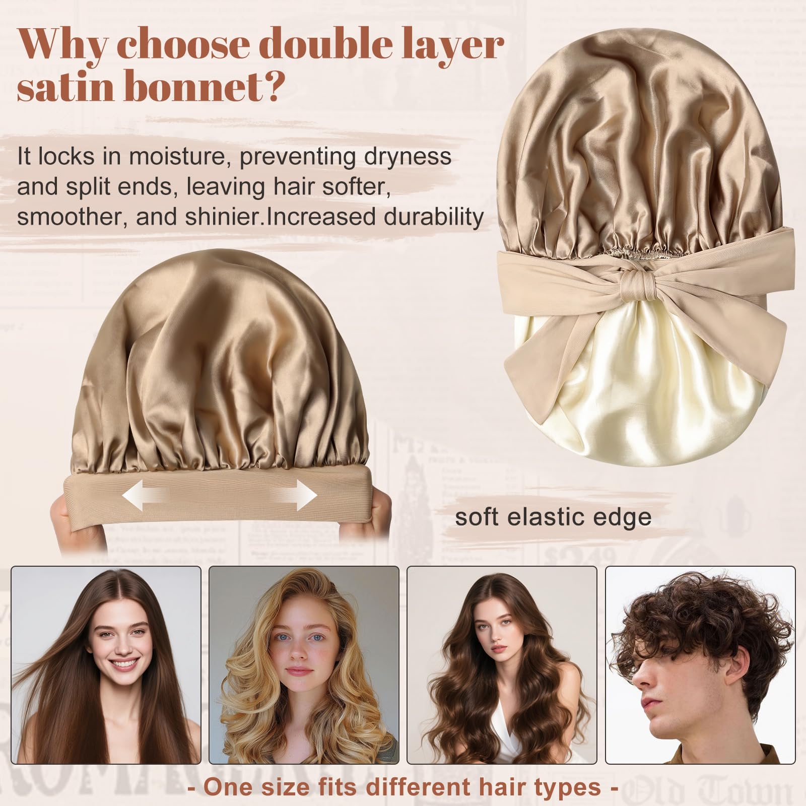CHLINS Bonete Satin, ajuste elástico trasero para distintos tamaños.