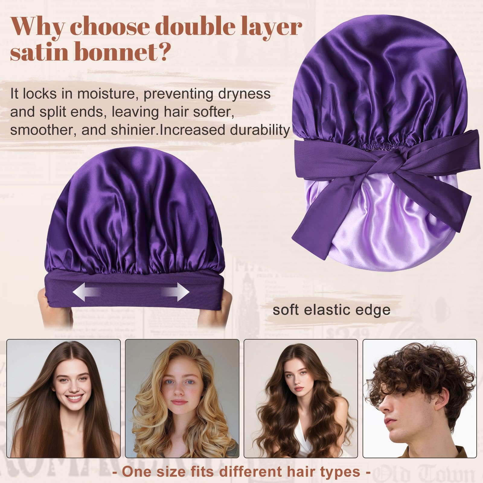 CHLINS bonete satin proteccion del cabello durante el sueño gracias a su doble capa