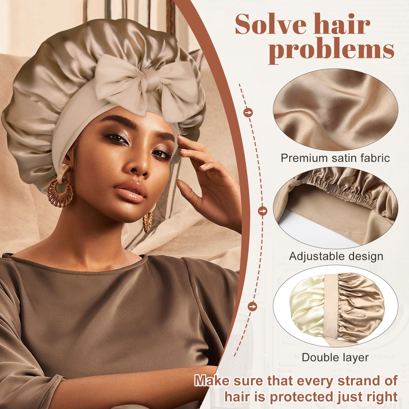 CHLINS Bonete Satin para dormir, uso nocturno seguro protege el cabello.
