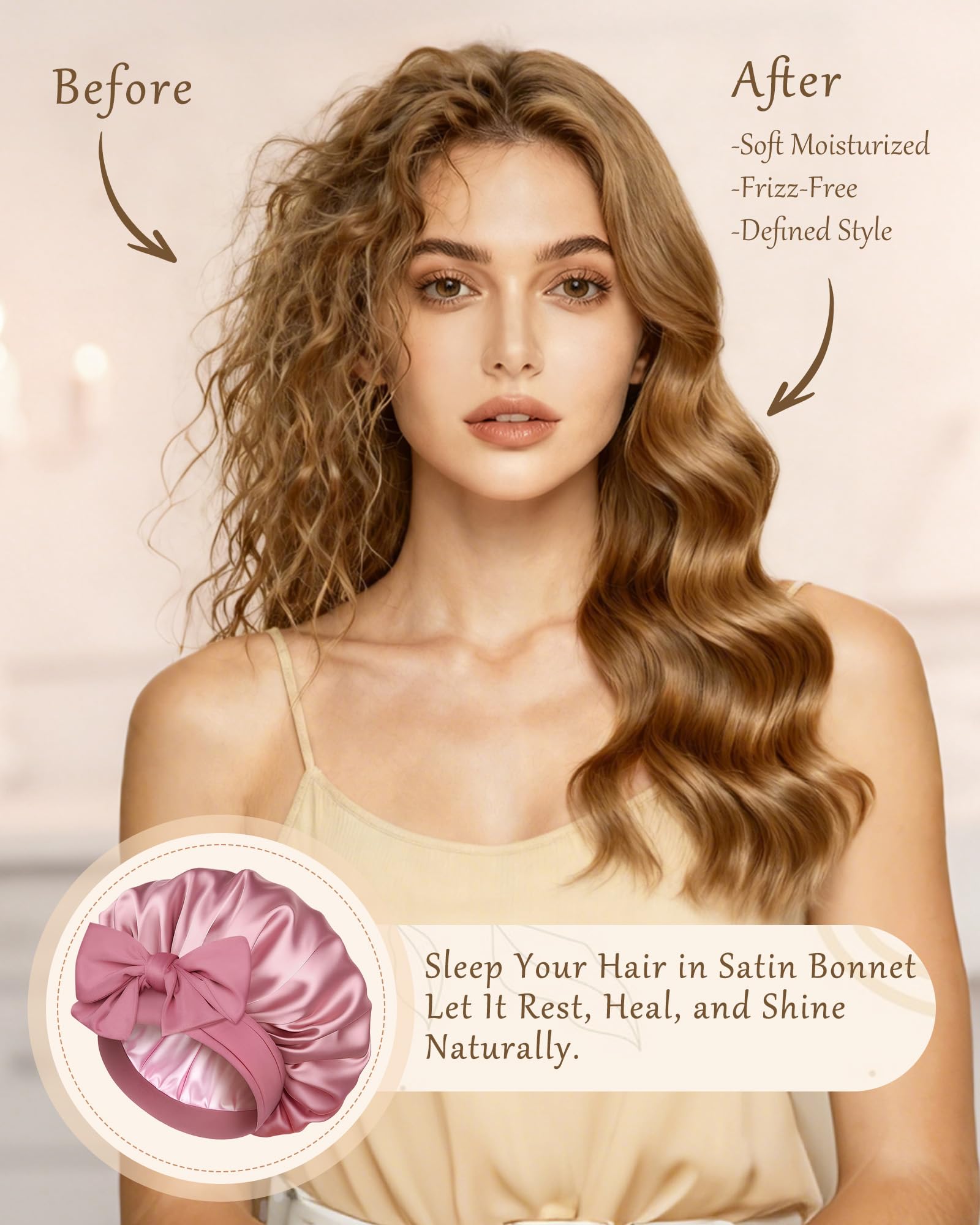 CHLINS bonete satén para cabello rizado mantiene rizos definidos