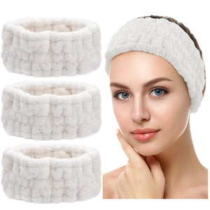 Conjunto Chuangdi de tres cintas para el cabello blancas, ideal para maquillaje sin interferencias.