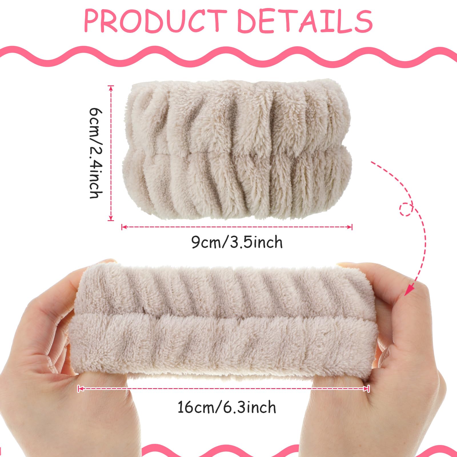 Pulseras absorbentes de Chuangdi en beige para secado cómodo durante el cuidado facial.