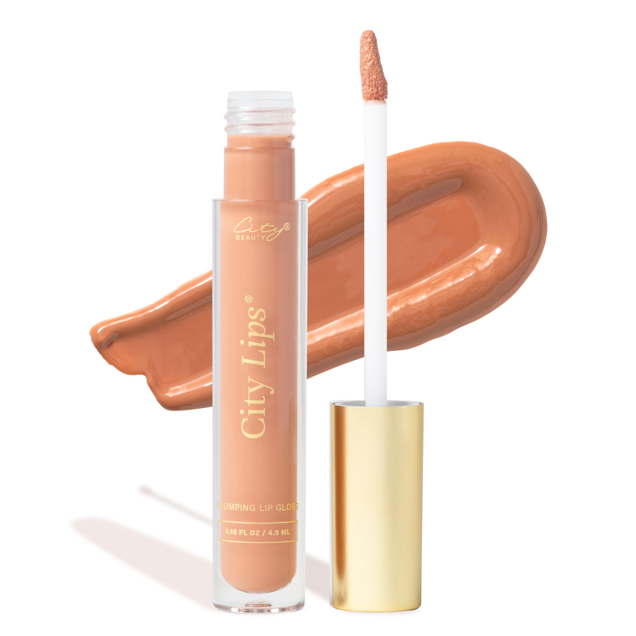 City Lips Nude, envase cercano, brillo inmediato y hidratación duradera.