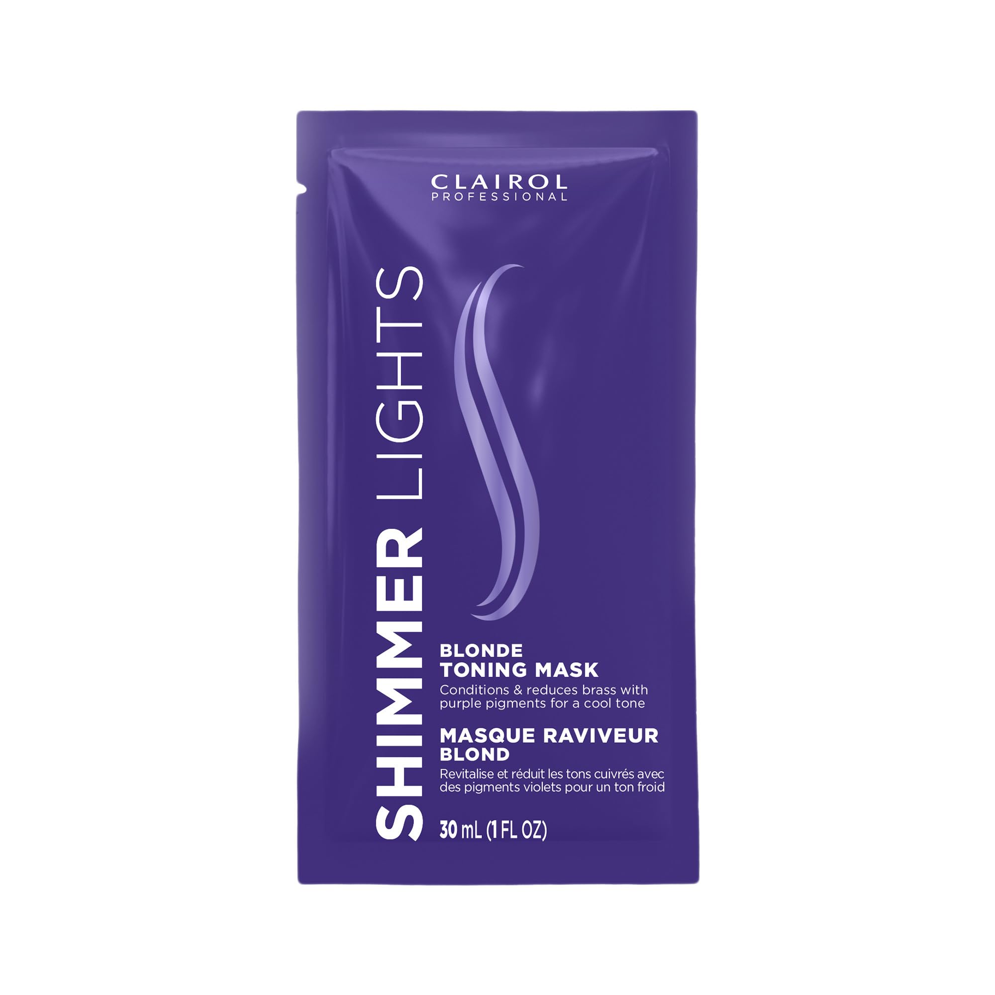 Clairol Professional Shimmer Lights: mascarilla tono violeta en bote para neutralizar brillos.