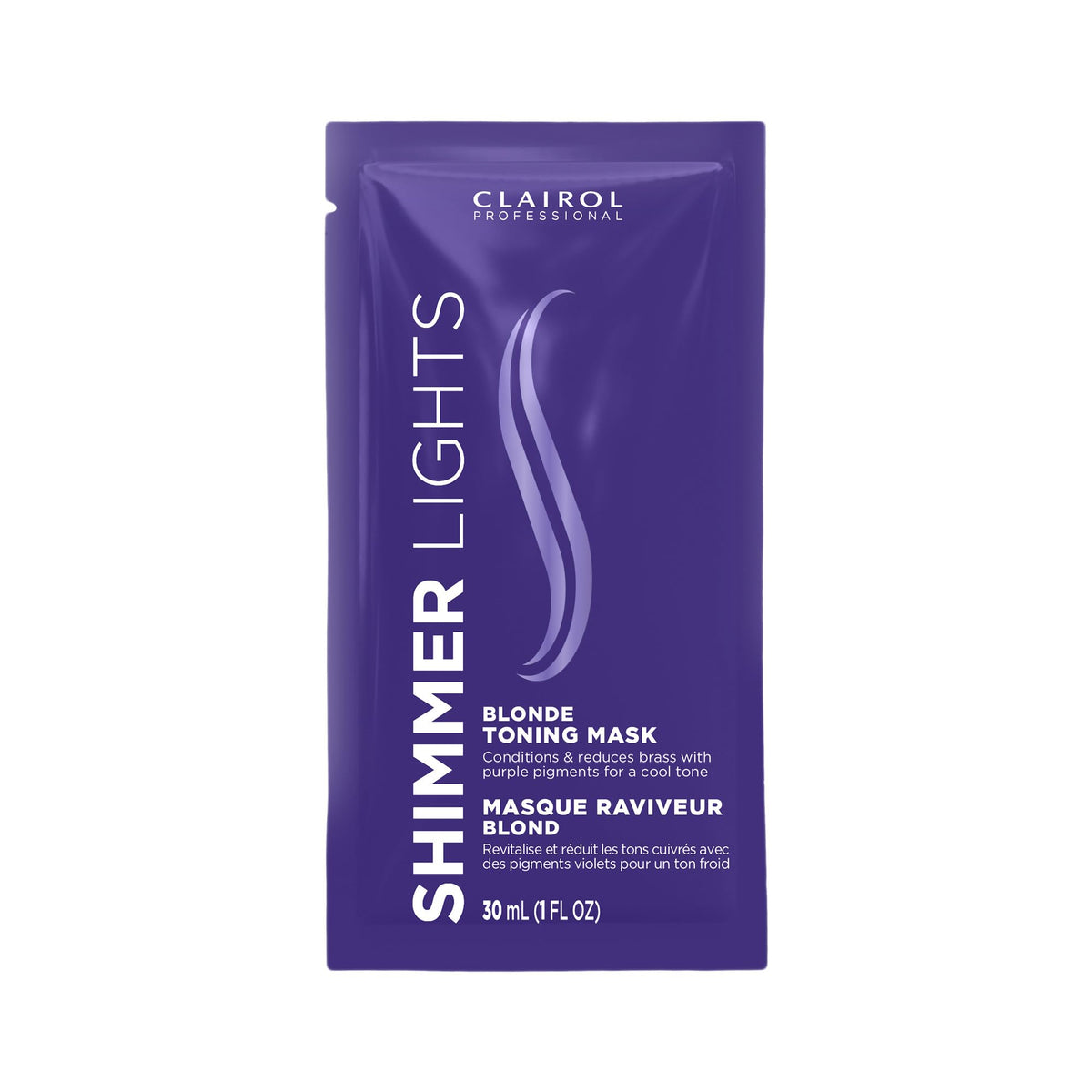 Clairol Professional Shimmer Lights: mascarilla tono violeta en bote para neutralizar brillos.