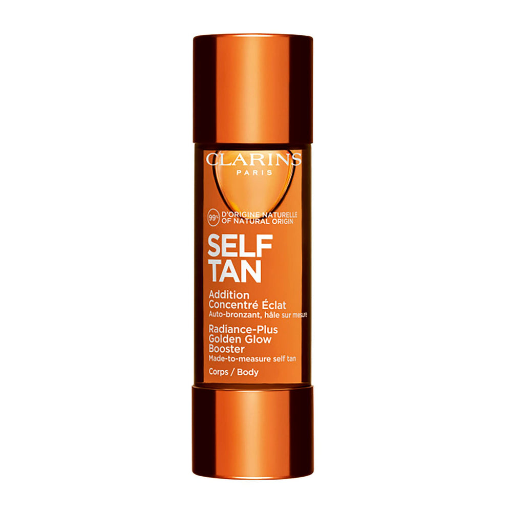 Clarins Autobronceador corporal, envase cercano, tono natural para piel radiante
