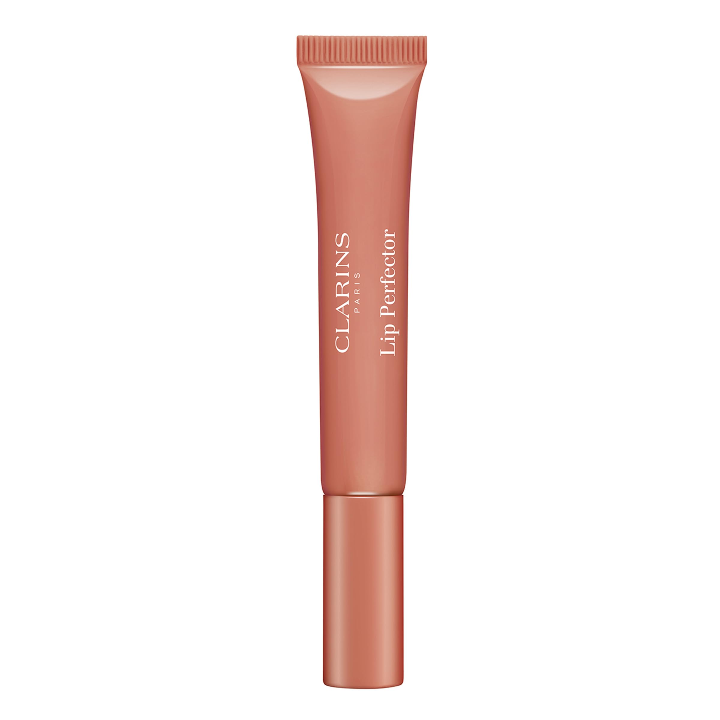 Clarins labial natural de acabado ligero, empaque elegante para uso diario.