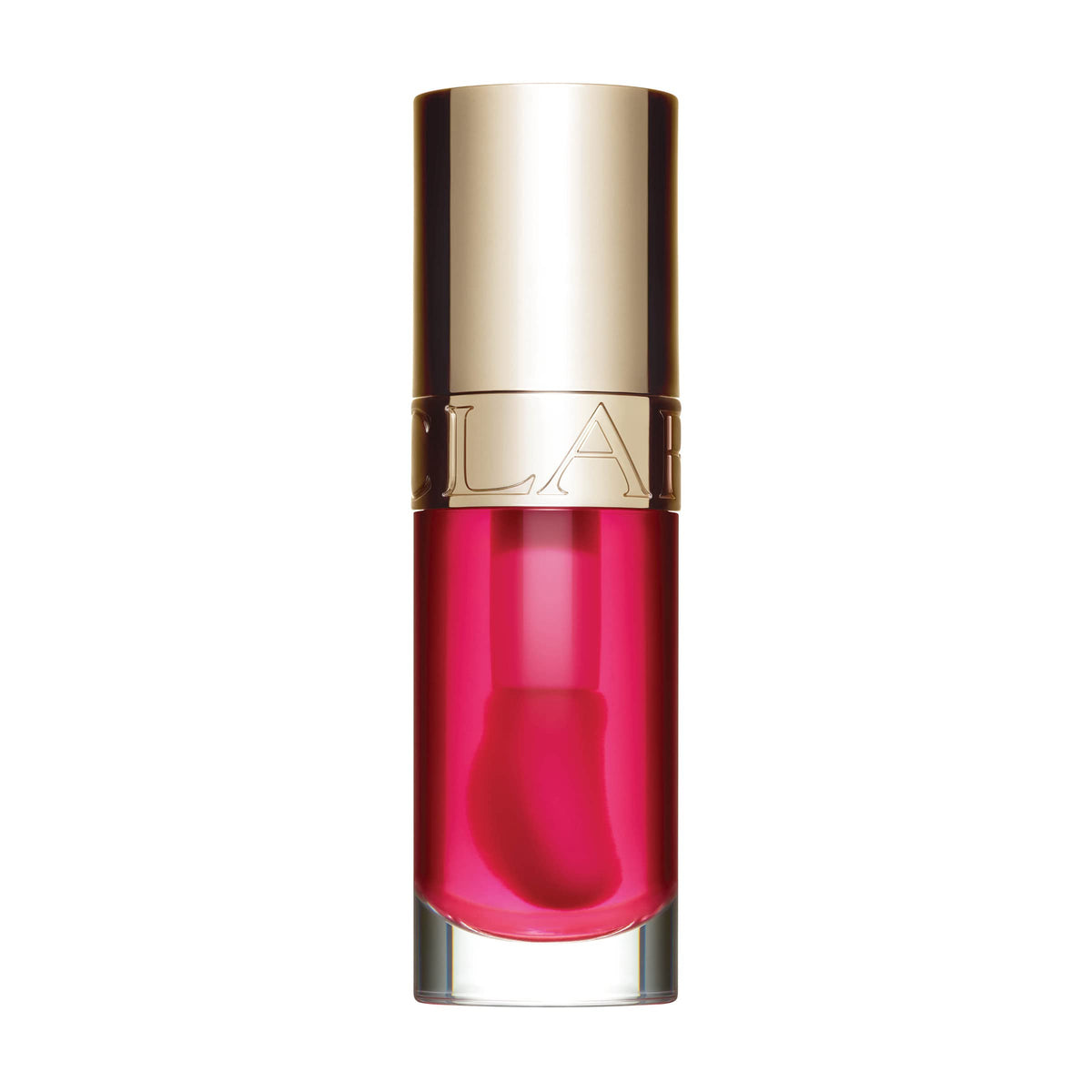 Clarins Lip Comfort Oil, botella brillante, brillo sedoso para labios.