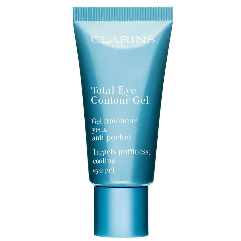 Clarins Gel Contorno de Ojos Total, aplicación en ojos para refrescar y reducir cansancio.