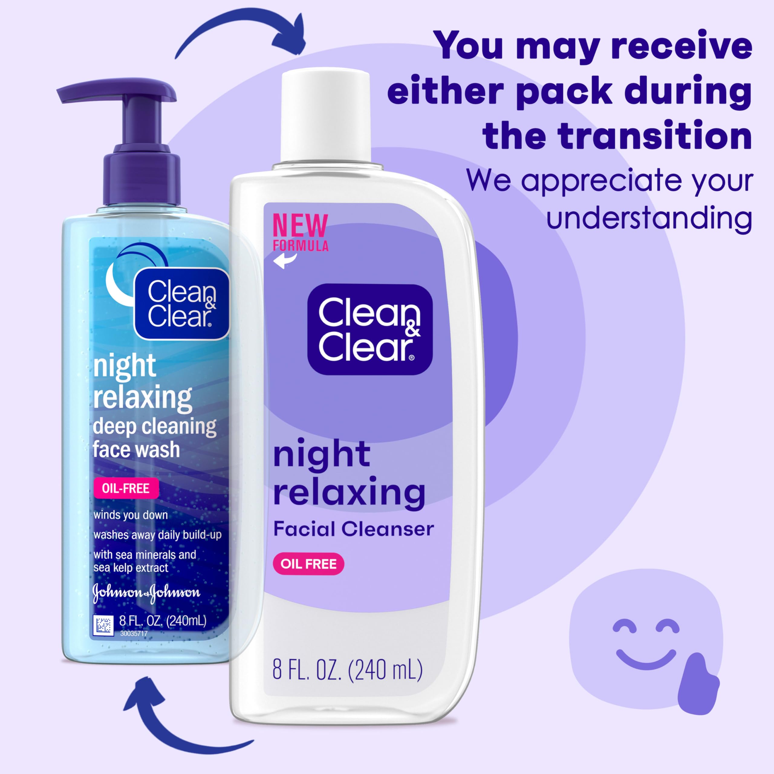 Clean & Clear Noche Relajante espuma suave que ayuda a limpiar profundamente.