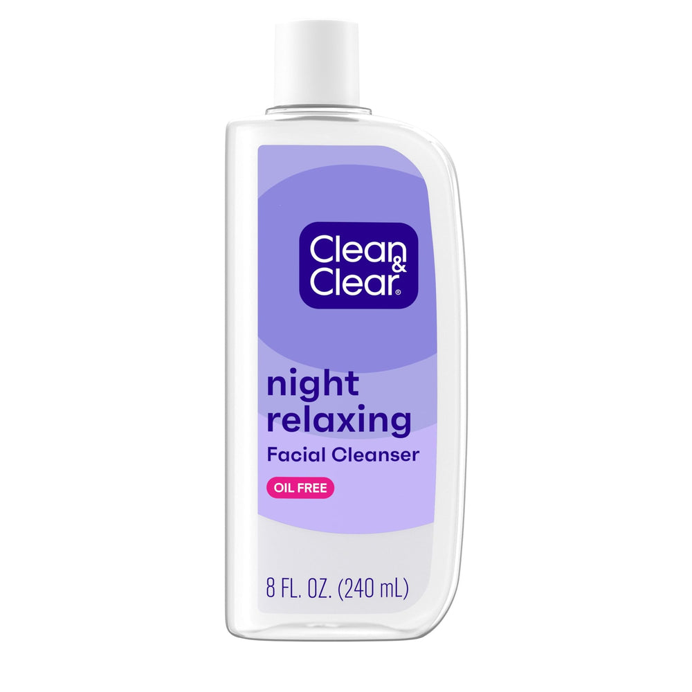 Clean & Clear Noche Relajante frasco frontal, limpieza profunda para piel cansada.
