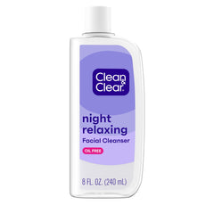 Clean & Clear Noche Relajante frasco frontal, limpieza profunda para piel cansada.