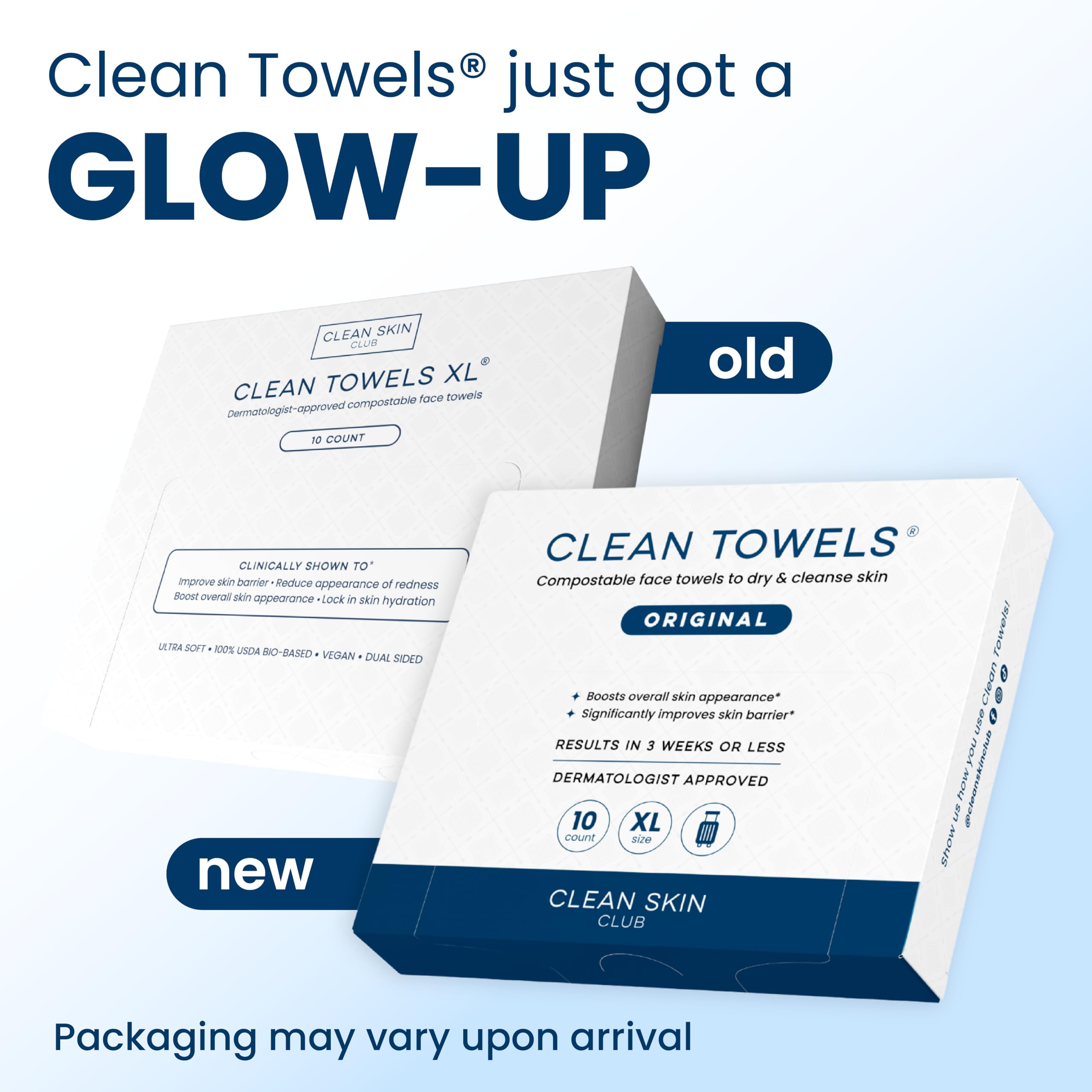 Empaque de viaje compacto de Clean Skin Club para 10 toallas.