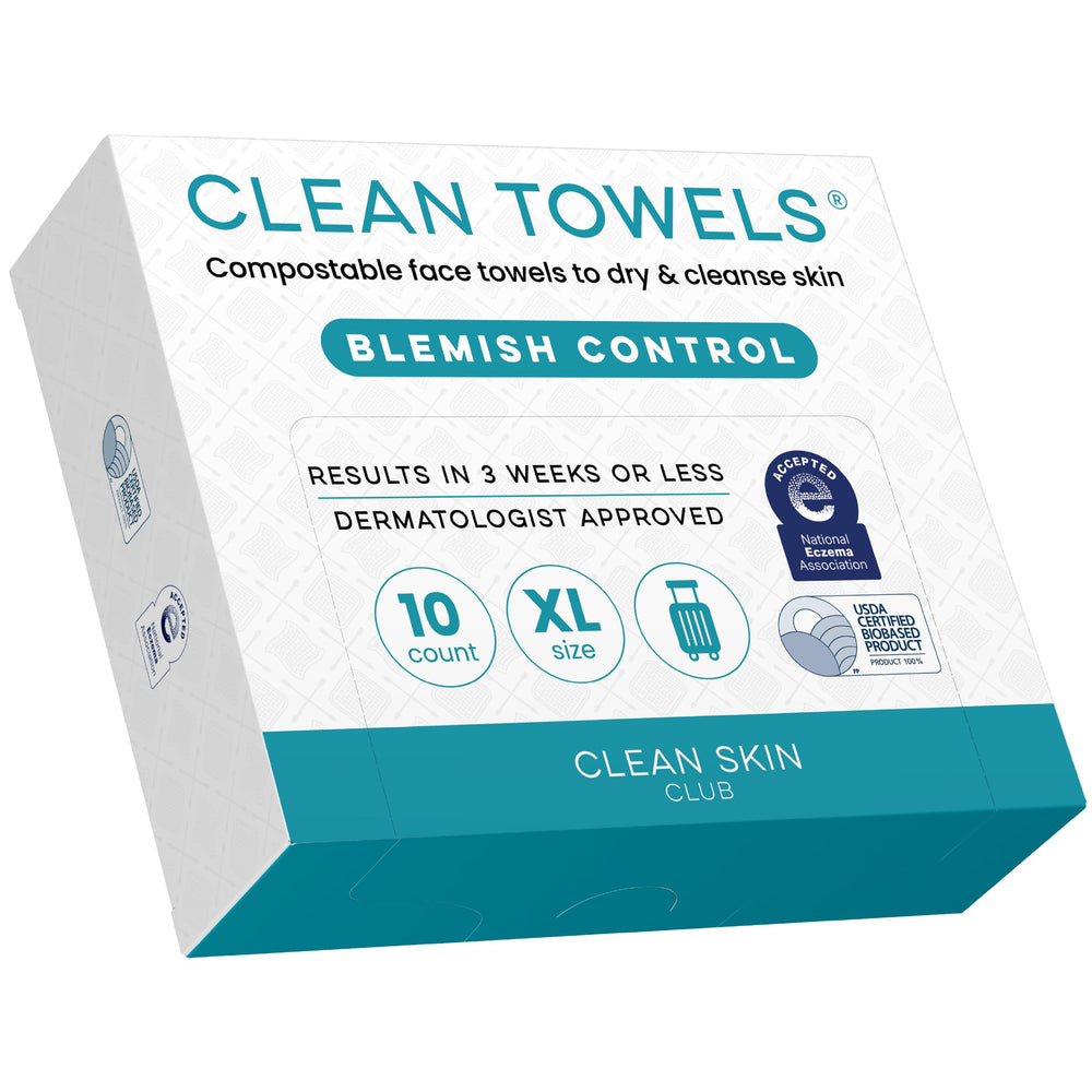 Toallas Clean Skin Club Blemish Control XL en estuche de viaje para piel grasa