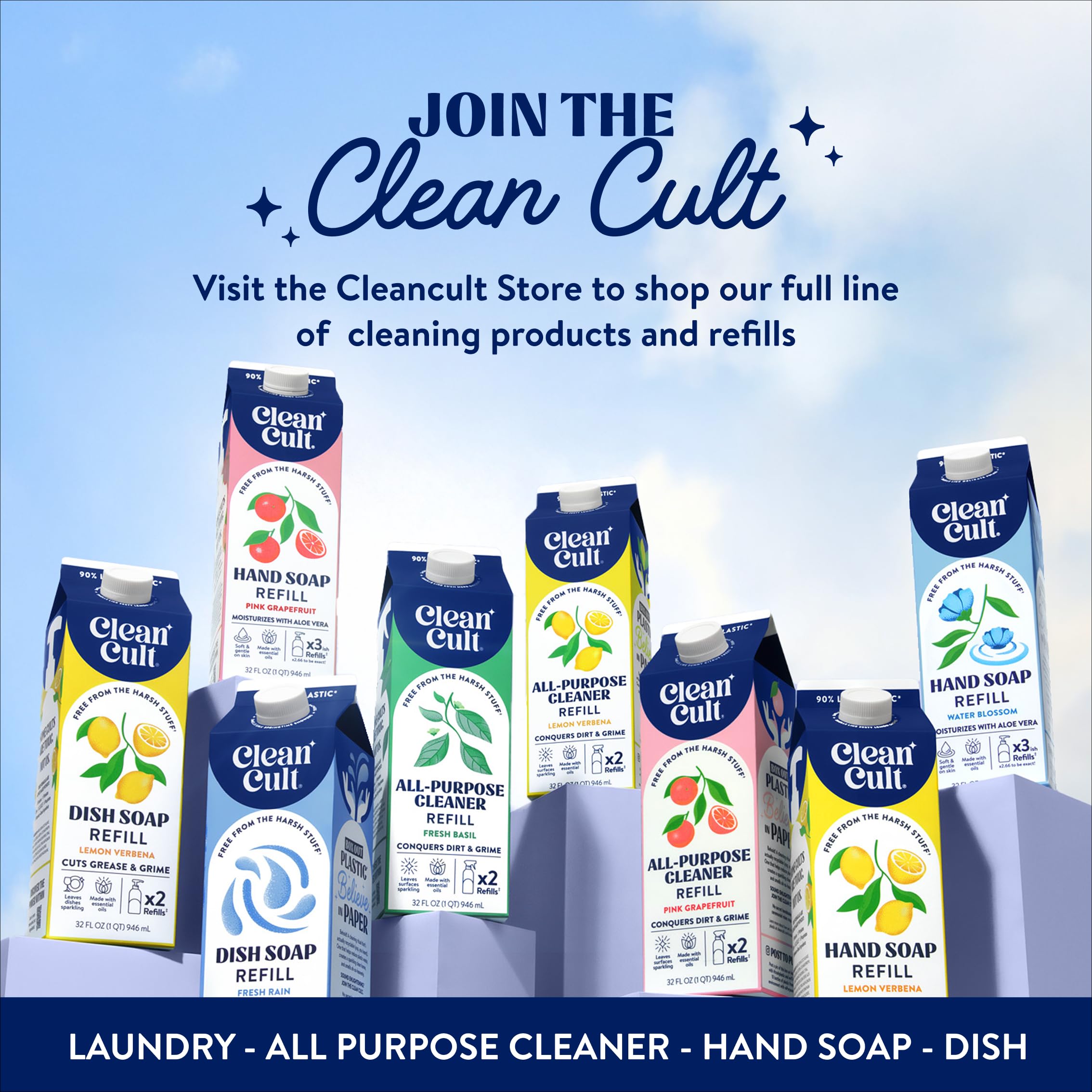 3-pack de 32 oz de Cleancult para recargas prácticas.