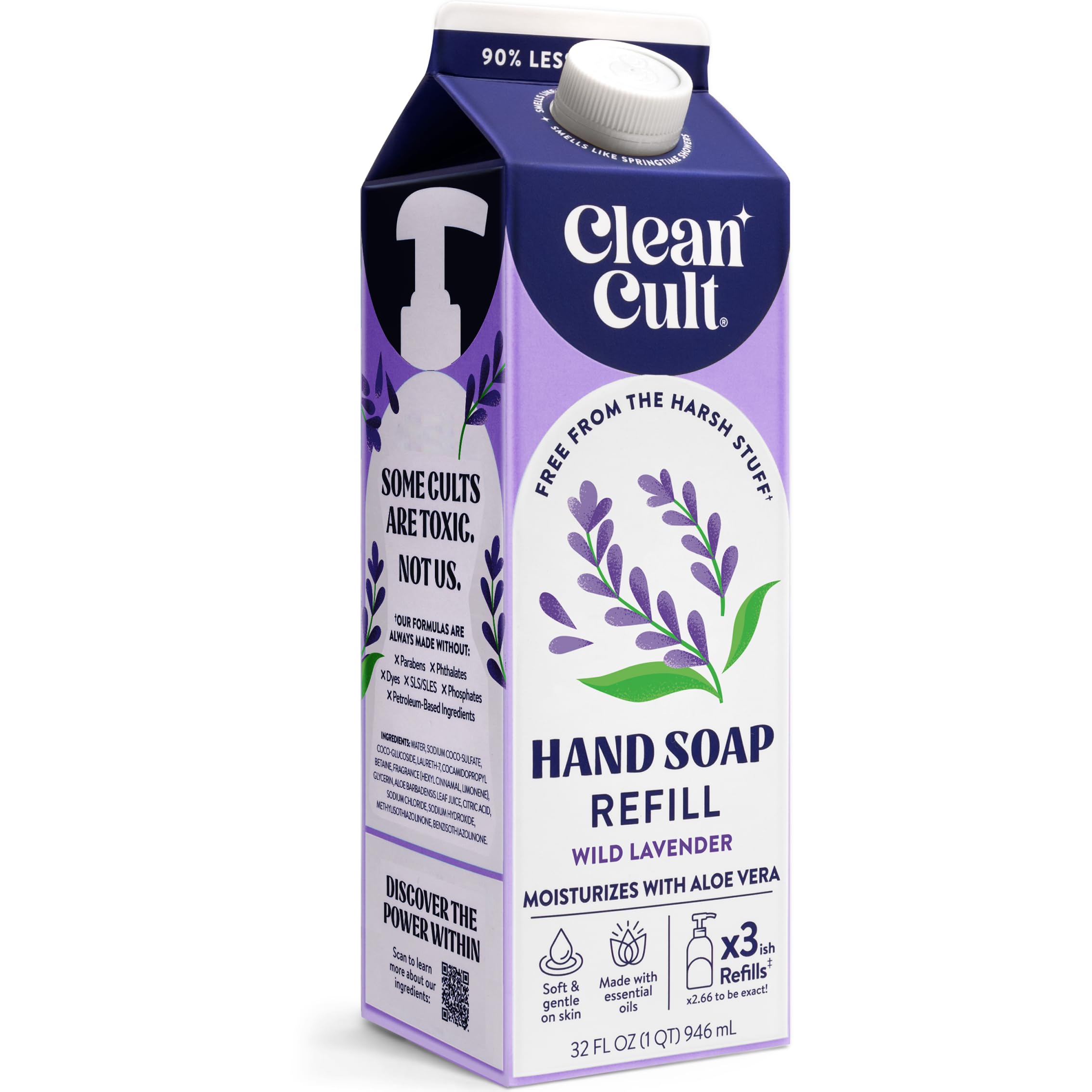 Cleancult jabon lavanda envase de papel, higiene suave y ecoamigable.