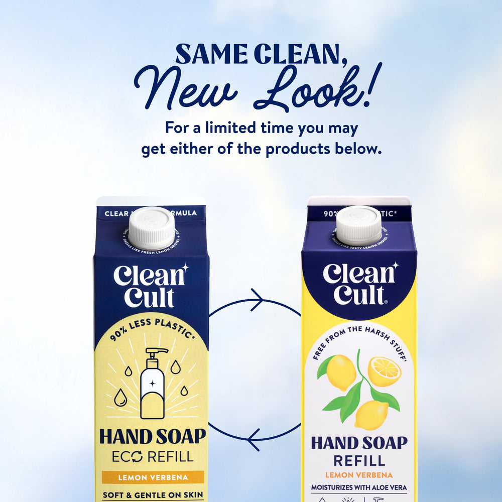 Cleancult jabon líquido relleno limon verbena, enfoque sostenible para el hogar y menos residuos.