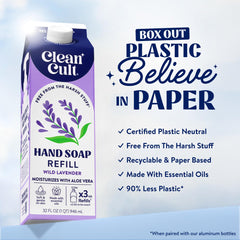 Recarga Cleancult jabón lavanda, 32 onzas, reduce residuos y facilita uso diario.