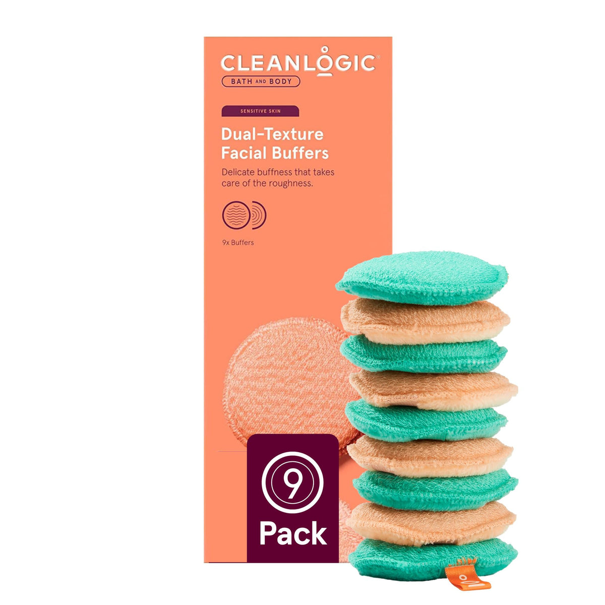 CleanLogic almohadillas faciales textura doble para exfoliar y limpiar suavemente.