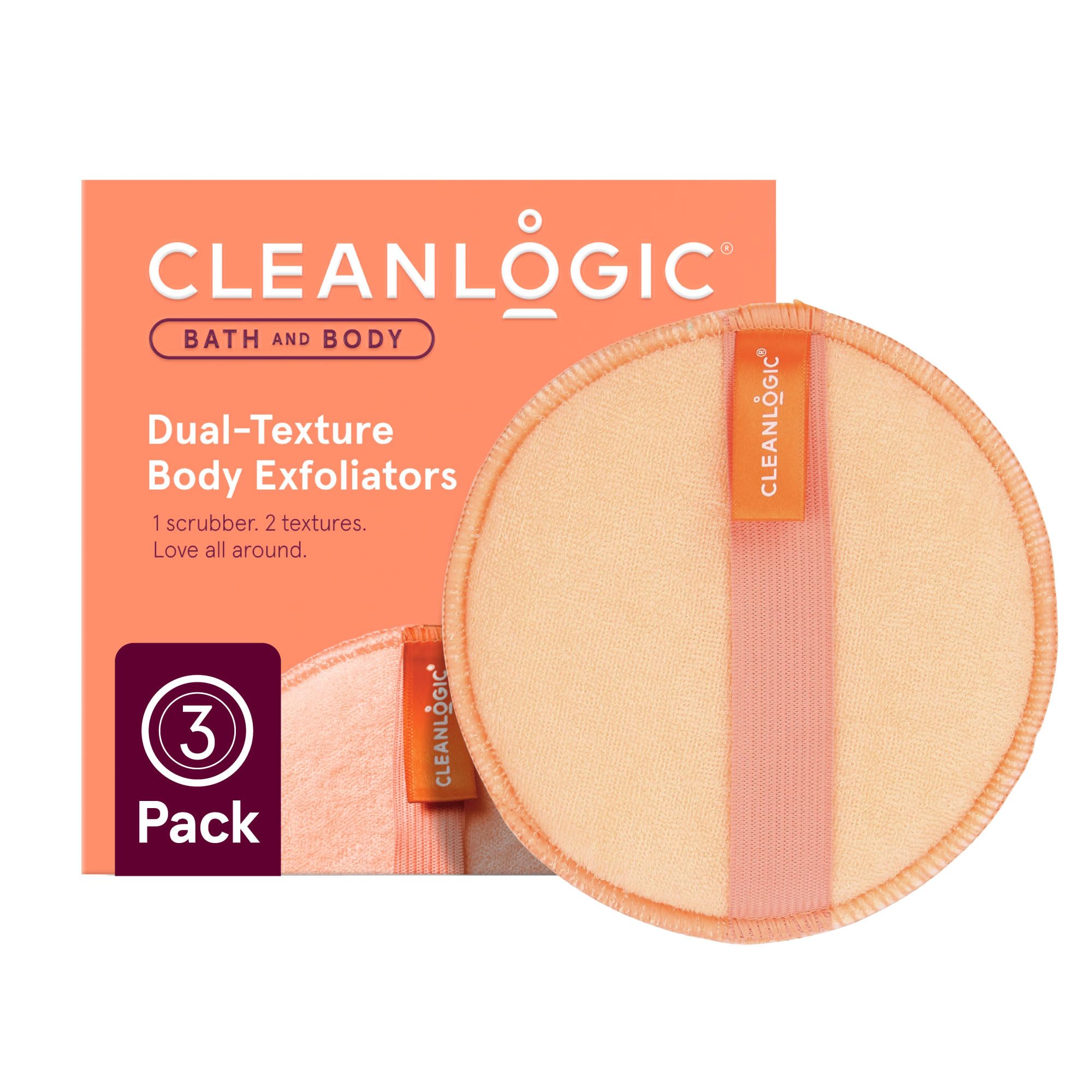 Cleanlogic exfoliante corporal doble textura redondo para ducha, exfolia suavemente y deja piel suave
