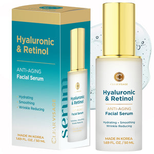 Clear Visage Serum muestra su botella de 50 ml para hidratación profunda de la piel