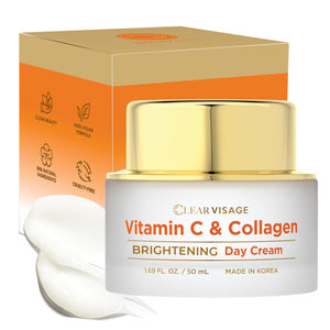Clear Visage vitamina C y colágeno crema día frasco: hidratación duradera para piel suave.