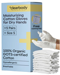 Guantes Clearbody Organics de algodón 100% para manos secas durante la noche.