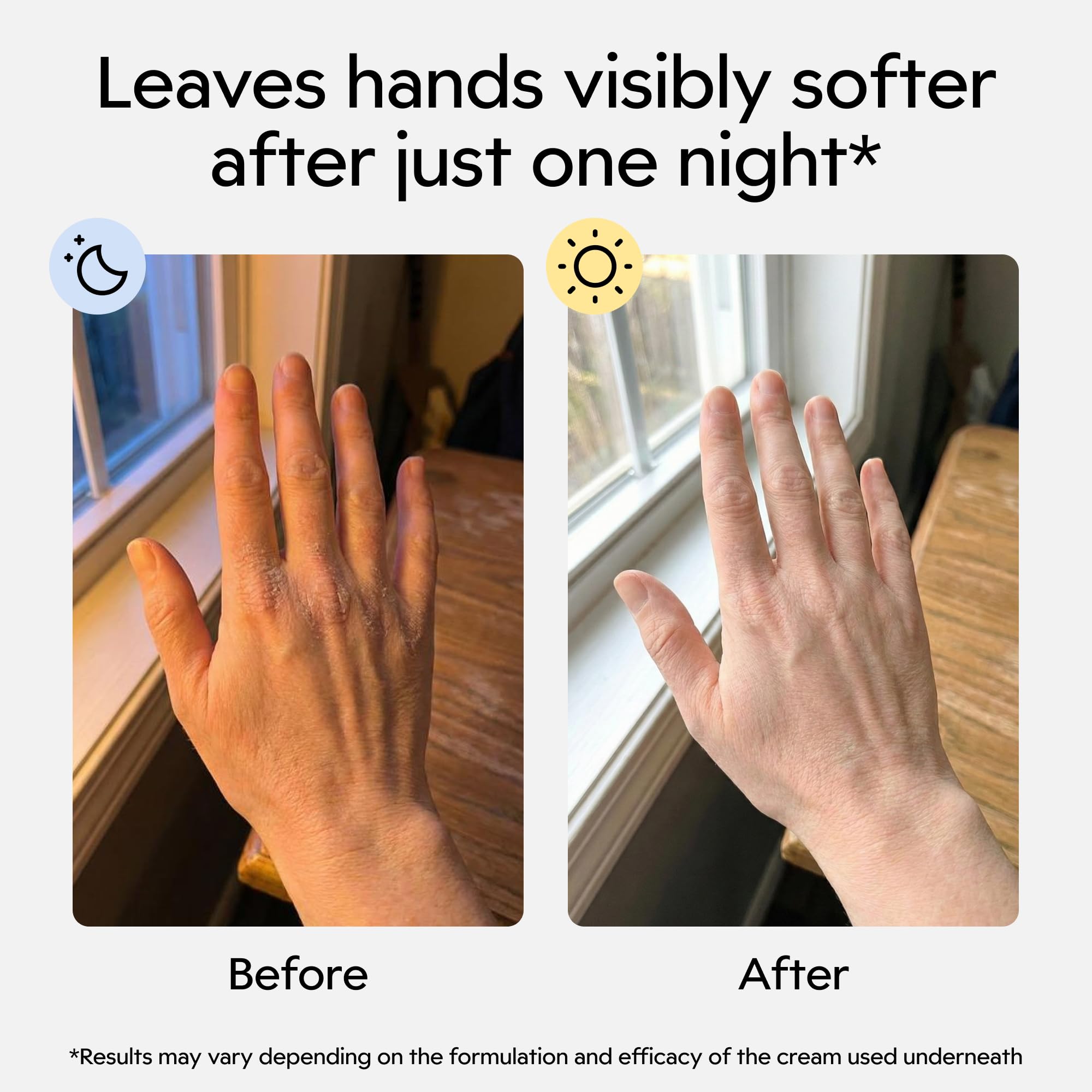 Protección suave de Clearbody Organics para manos muy secas durante la noche.
