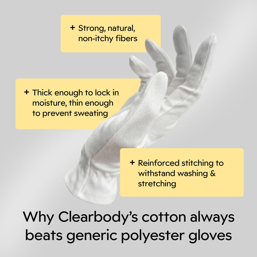 Guantes de algodón Clearbody Organics, cómodo uso nocturno con retención de crema.