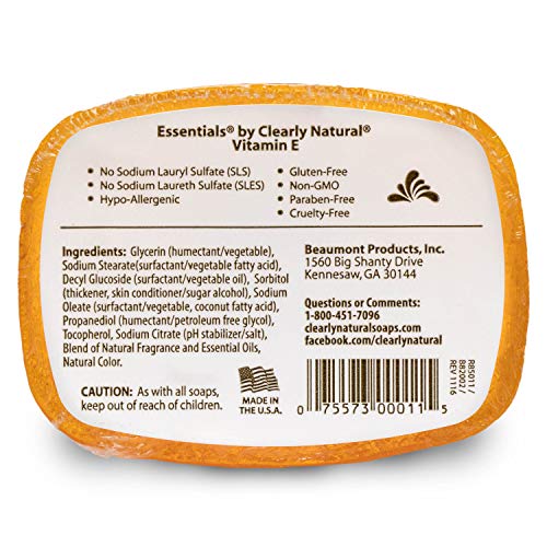 Presentación del jabón Clearly Natural Essentials, ideal para uso diario y cuidado de la piel.