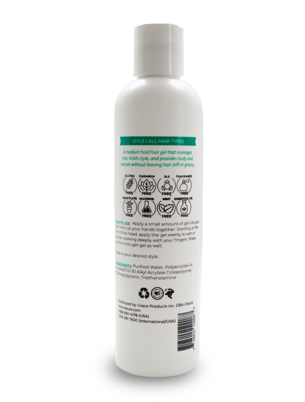 Gel Cleure antifrizz define rizos con fijación media para uso diario.